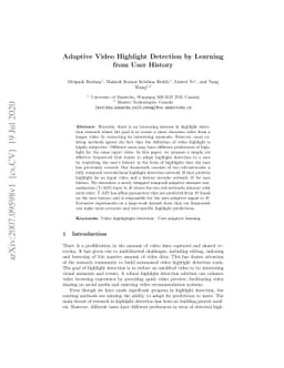 Adaptive Video Highlight Detection by Learning from User History