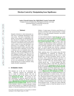 Election Control by Manipulating Issue Significance