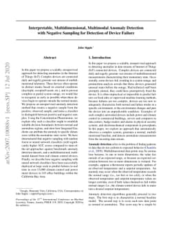 Interpretable, Multidimensional, Multimodal Anomaly Detection with
  Negative Sampling for Detection of Device Failure
