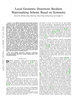 Local Geometric Distortions Resilient Watermarking Scheme Based on
  Symmetry