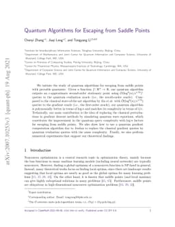 Quantum algorithms for escaping from saddle points