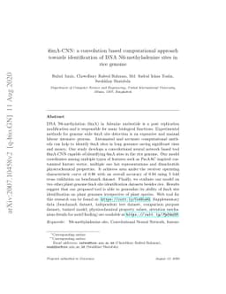 i6mA-CNN: a convolution based computational approach towards
  identification of DNA N6-methyladenine sites in rice genome