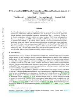 IITK at SemEval-2020 Task 8: Unimodal and Bimodal Sentiment Analysis of
  Internet Memes