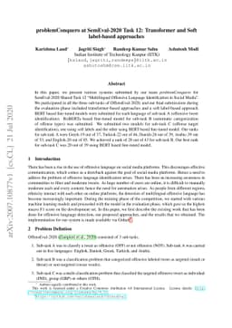 problemConquero at SemEval-2020 Task 12: Transformer and Soft
  label-based approaches