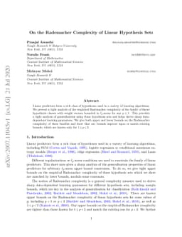 On the Rademacher Complexity of Linear Hypothesis Sets
