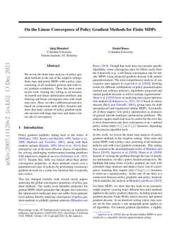 On Linear Convergence of Policy Gradient Methods for Finite MDPs