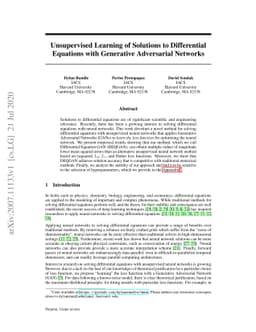 Unsupervised Learning of Solutions to Differential Equations with
  Generative Adversarial Networks