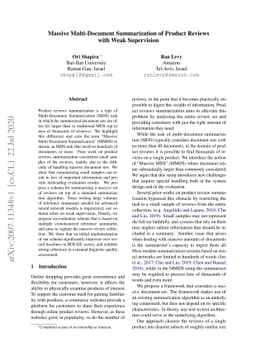 Massive Multi-Document Summarization of Product Reviews with Weak
  Supervision