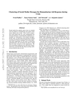 Clustering of Social Media Messages for Humanitarian Aid Response during
  Crisis