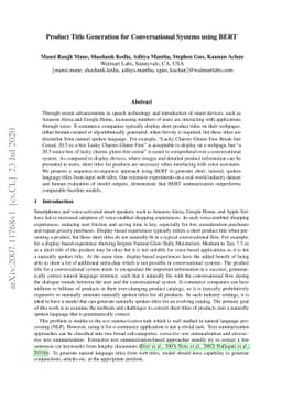 Product Title Generation for Conversational Systems using BERT