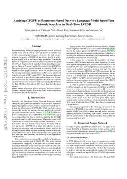 Applying GPGPU to Recurrent Neural Network Language Model based Fast
  Network Search in the Real-Time LVCSR