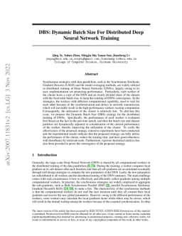 DBS: Dynamic Batch Size For Distributed Deep Neural Network Training