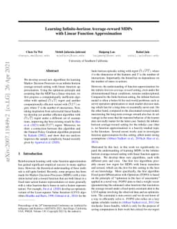 Learning Infinite-horizon Average-reward MDPs with Linear Function
  Approximation