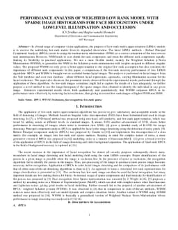 Performance analysis of weighted low rank model with sparse image
  histograms for face recognition under lowlevel illumination and occlusion