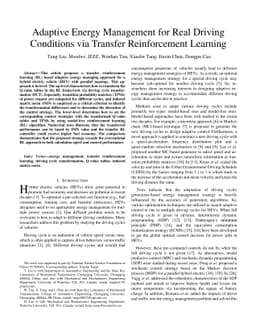 Adaptive Energy Management for Real Driving Conditions via Transfer
  Reinforcement Learning