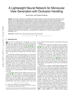 A Lightweight Neural Network for Monocular View Generation with
  Occlusion Handling