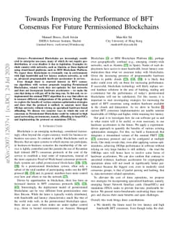Towards Improving the Performance of BFT Consensus For Future
  Permissioned Blockchains