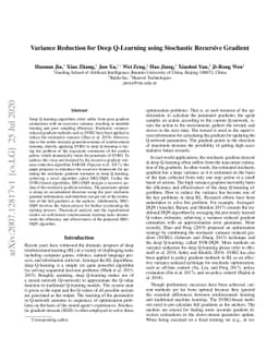 Variance Reduction for Deep Q-Learning using Stochastic Recursive
  Gradient
