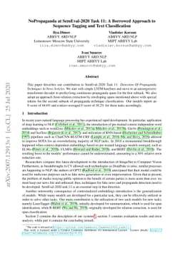 NoPropaganda at SemEval-2020 Task 11: A Borrowed Approach to Sequence
  Tagging and Text Classification