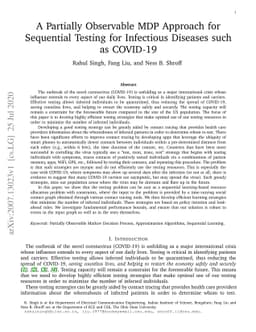 A Partially Observable MDP Approach for Sequential Testing for
  Infectious Diseases such as COVID-19