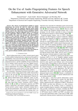 On the Use of Audio Fingerprinting Features for Speech Enhancement with
  Generative Adversarial Network