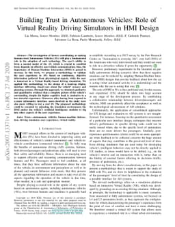 Building Trust in Autonomous Vehicles: Role of Virtual Reality Driving
  Simulators in HMI Design