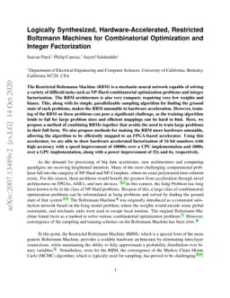 Logically Synthesized, Hardware-Accelerated, Restricted Boltzmann
  Machines for Combinatorial Optimization and Integer Factorization
