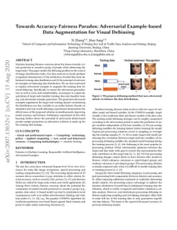 Towards Accuracy-Fairness Paradox: Adversarial Example-based Data
  Augmentation for Visual Debiasing