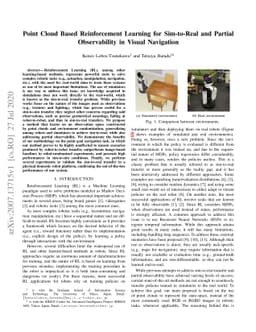 Point Cloud Based Reinforcement Learning for Sim-to-Real and Partial
  Observability in Visual Navigation