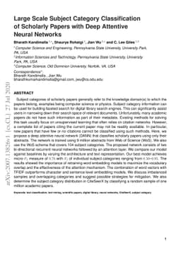 Large Scale Subject Category Classification of Scholarly Papers with
  Deep Attentive Neural Networks