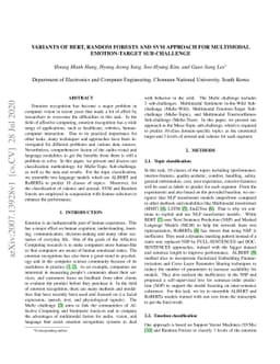Variants of BERT, Random Forests and SVM approach for Multimodal
  Emotion-Target Sub-challenge