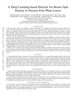 A Deep Learning-based Detector for Brown Spot Disease in Passion Fruit
  Plant Leaves