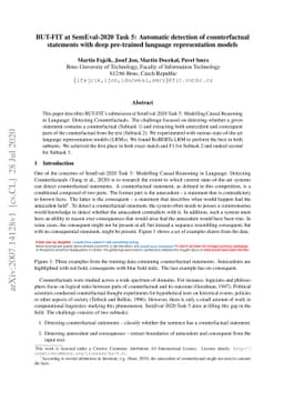 BUT-FIT at SemEval-2020 Task 5: Automatic detection of counterfactual
  statements with deep pre-trained language representation models