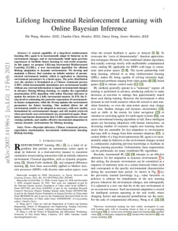 Lifelong Incremental Reinforcement Learning with Online Bayesian
  Inference