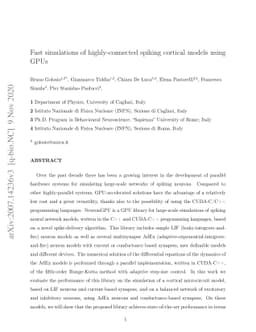 Fast simulations of highly-connected spiking cortical models using GPUs