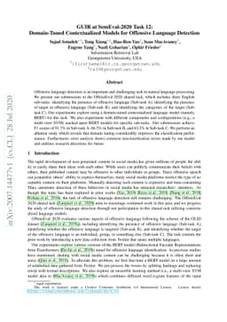 GUIR at SemEval-2020 Task 12: Domain-Tuned Contextualized Models for
  Offensive Language Detection
