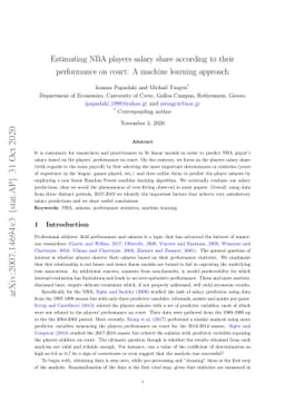 Estimating NBA players salary share according to their performance on
  court: A machine learning approach