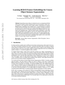 Learning RGB-D Feature Embeddings for Unseen Object Instance
  Segmentation