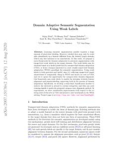 Domain Adaptive Semantic Segmentation Using Weak Labels