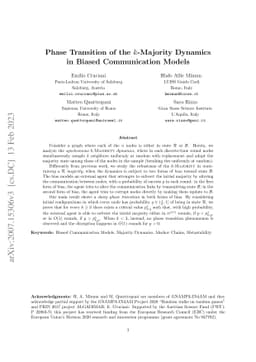 Phase Transition of the k-Majority Dynamics in Biased Communication
  Models