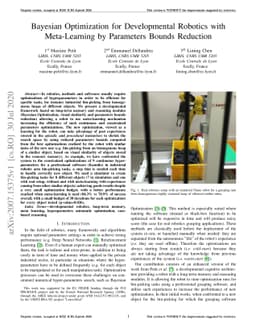 Bayesian Optimization for Developmental Robotics with Meta-Learning by
  Parameters Bounds Reduction