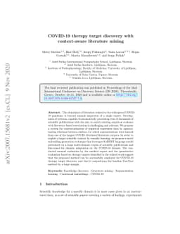 COVID-19 therapy target discovery with context-aware literature mining