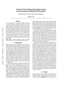Utterance-Wise Meeting Transcription System Using Asynchronous
  Distributed Microphones