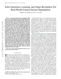 Joint Generative Learning and Super-Resolution For Real-World
  Camera-Screen Degradation