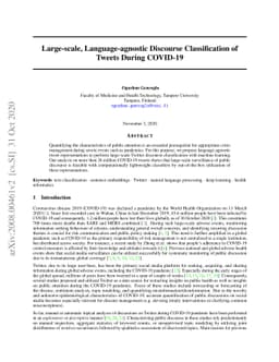 Large-scale, Language-agnostic Discourse Classification of Tweets During
  COVID-19