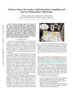 Getting to Know One Another: Calibrating Intent, Capabilities and Trust
  for Human-Robot Collaboration