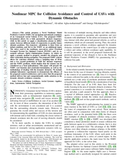 Nonlinear MPC for Collision Avoidance and Controlof UAVs With Dynamic
  Obstacles