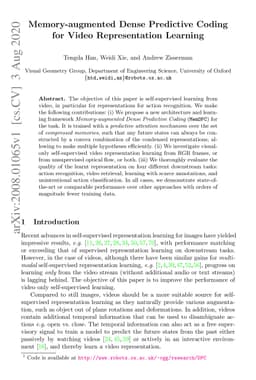 Memory-augmented Dense Predictive Coding for Video Representation
  Learning
