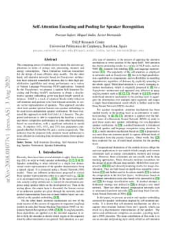 Self-attention encoding and pooling for speaker recognition