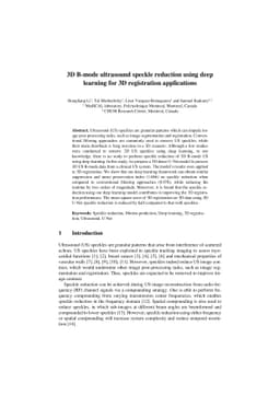 3D B-mode ultrasound speckle reduction using deep learning for 3D
  registration applications